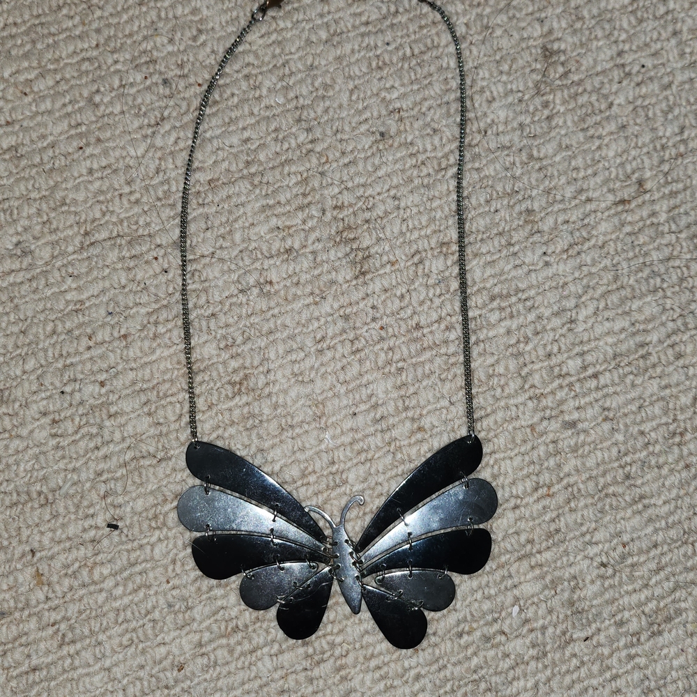 Bold Silver-Colored Butterfly Necklace
